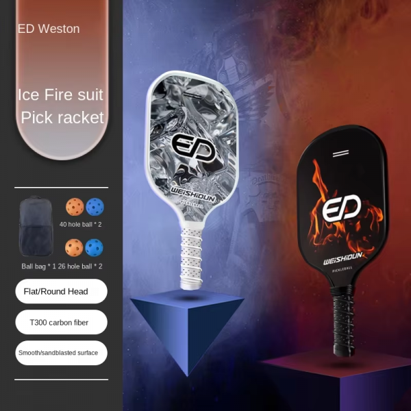 Ice-Fire Themed T300 Carbon Fiber Pickleball Paddle for Outdoor Sports (with Carry Bag), Suitable for Beginners