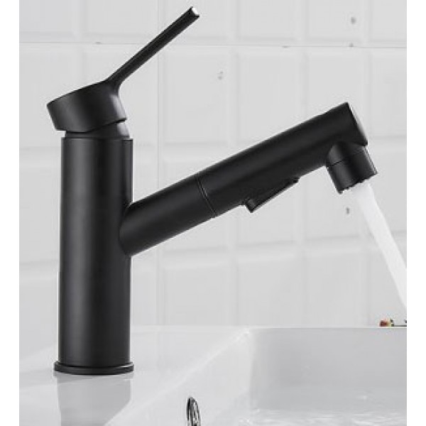 Black/Chrome-plated Pull Out 1 lever Contemporary Basin Mono mixer Tap