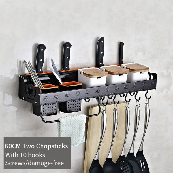 Wall mounted kitchen organizer 2 Square Utensils Holder knife holder With 10 Hooks /Damage-Free 50cm